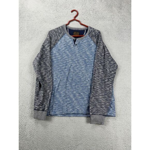 Lucky Brand Sweater Adult XL Blue Gray Henley Colorblock Sweatshirt Heather Mens - Picture 3 of 9